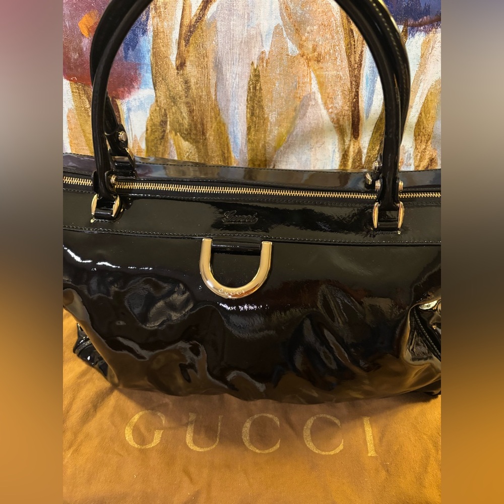 GUCCI "The Abbey" Black Patent Leather Large Abbey Hobo w/COA - Picture 4 of 14